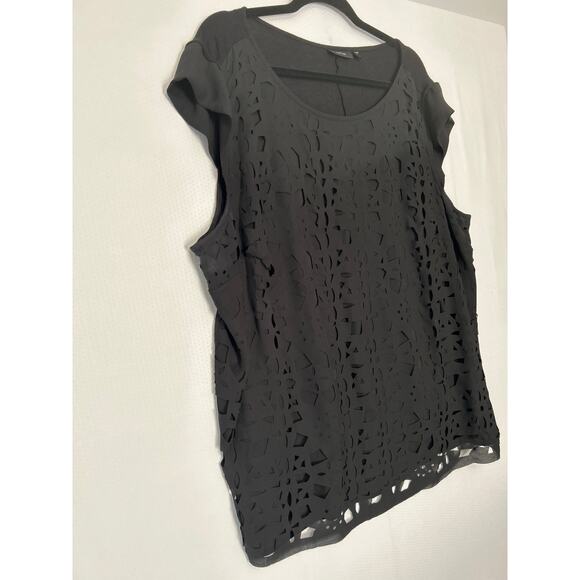 Apt. 9 Women’s Plus Black Eyelet Overlay Blouse – Short Sleeve Scoop Neck Top 3X - Picture 3 of 9